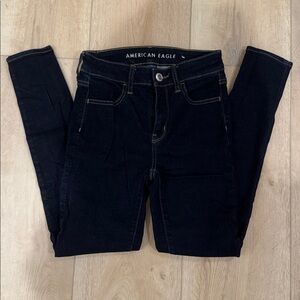 American Eagle Outfitters Women's High Rise Dark Blue Skinny Jeans Size 0 Short